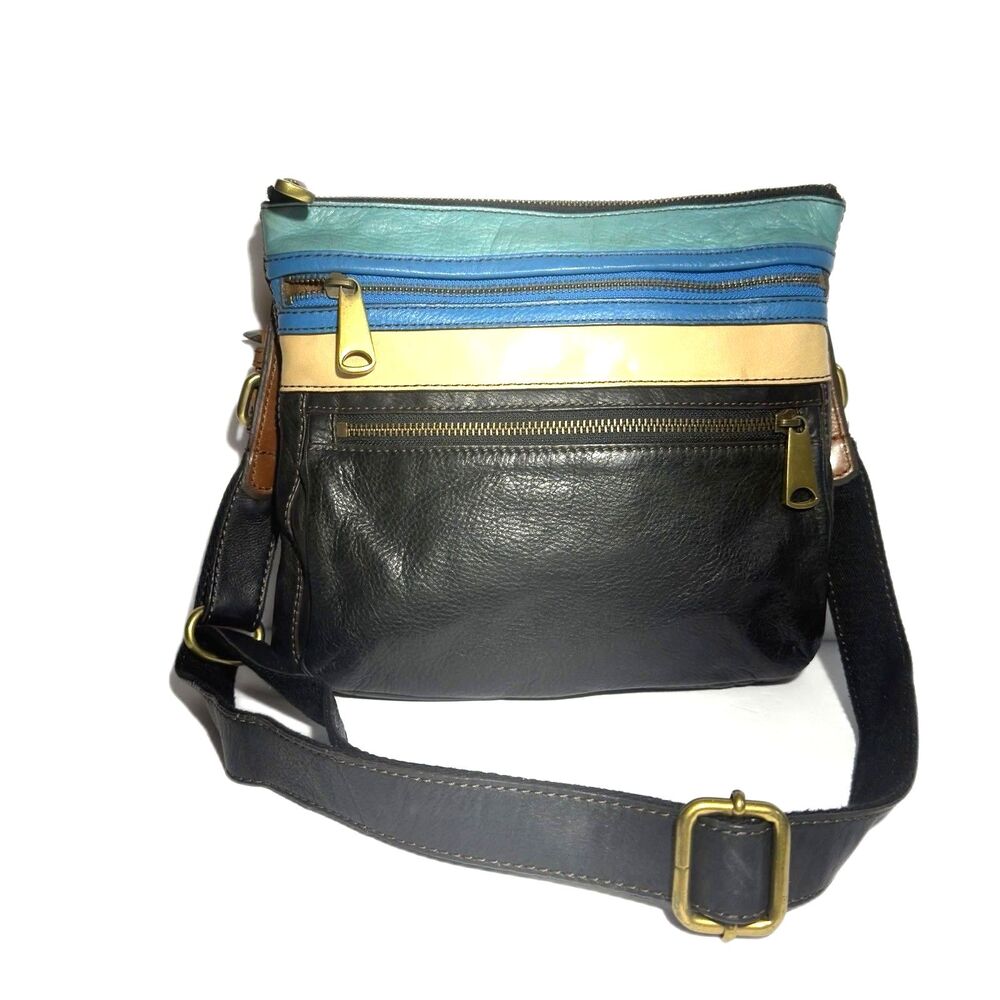 Vintage Fossil Explorer Genuine Leather Crossbody Bag Multicolor Striped Purse